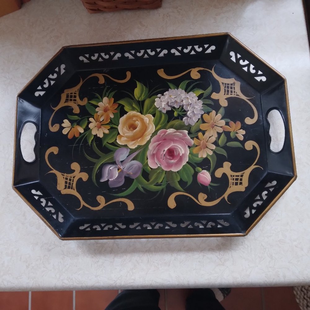Serving Tray, Norwegian, Hand Painted, NASHCO, Toleware